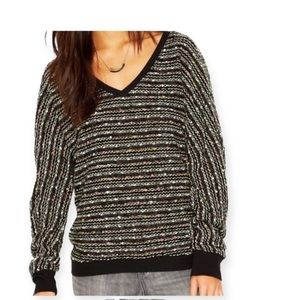 Anthropologie x Sanctuary Black Multicolor Weave Vneck Sweater, Size Xsmall